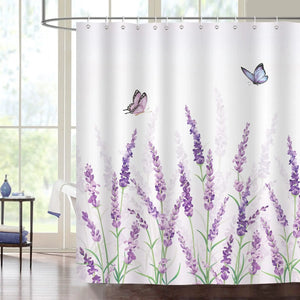 Lavender Shower Curtain Rustic Purple Flowers Plant Bath Curtains Waterproof Polyester Fabric  Bathroom Bathtub Decor with Hooks