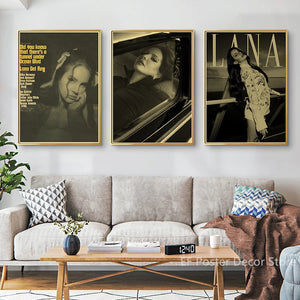 Lana Del Rey Retro Poster Stampe Cantante AKA Lizzy Grant Copertina di un album musicale Pittura LDR Vintage Home Room Bar Cafe Art Wall Decor
