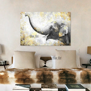 High Quality Added Gold Foil Elephant Animal Oil Painting Luxury Decoration For Home Hand-painted Picture Canvas Art Unframed