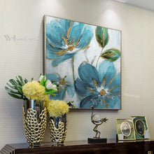 Загрузите изображение в программу просмотра галереи, Blue Texture Abstract Floral Acrylic Decor Mural Modern Handmade Wall Art Canvas Oil Painting For Living Room Bedroom Restaurant