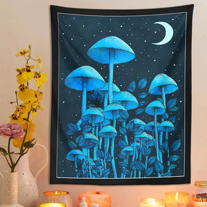 Moon Mushroom Tapestry Psychedelic Forest Wall Cloth Tapestries Hippie Bohemian Room Decor Bedspread Cover Sun Moon Wall Decor