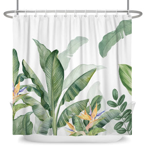 Green Leaves Plant Flower Butterfly Shower Curtain Wild Animal Waterproof Fabric Bath Curtain Bathroom Accessorie Decor