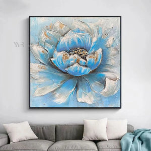 3D Texture Abstract Blue Flower Decoration Poster Handmade Oil Painting Wall Art Picture Living Room Restaurant Bedroom Mural