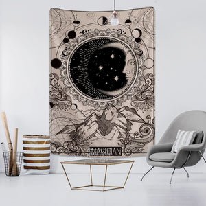 Tapiz de Tarot de Luna para colgar en la pared, brujería psicodélica, Tapiz Hippie, arte con Mandala, tela de fondo, decoración del hogar