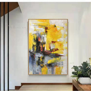 Large Size Abstract Mural Handmade Yellow Art Oil Painting Wall Canvas Poster Living Room Aisle Acrylic Frameless Custom Picture