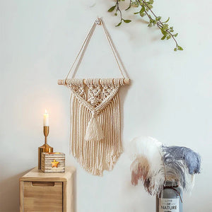 Tapiz tejido bohemio de algodón, tapiz de pared hecho a mano, tapices de macramé, decoración atística de pared, decoración de guardería, decoración de habitación de niños