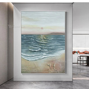 3D Texture Canvas Art Mural Abstract Seascape Handmade Oil Painting Wall Decoration Poster Living Room Bedroom Restaurant Hotel