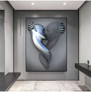 Metallfigur Statue Kunst Leinwand Malerei Romantische abstrakte Poster und Drucke Wandbilder Moderne Wohnzimmer Dekoration