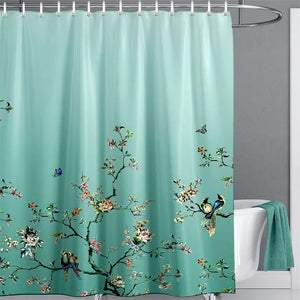 Pink Shower Curtain Liner Floral Bird Butterfly Print Fabric Shower Curtain For Bathtub Bathroom Decor Waterproof Bath Curtain