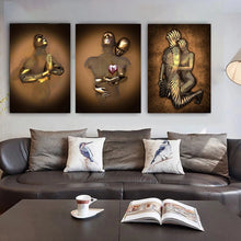 Load image into Gallery viewer, 1Pcs Abstract Gold Metal Figure Statue Painting Romantic Lover Sculpture Poster Canvas Print Living Room Wall Art Home Decor Cua