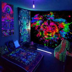 Arazzo fluorescente Fungo psichedelico fluorescente UV appeso a parete estetica decorativa hippie della stanza