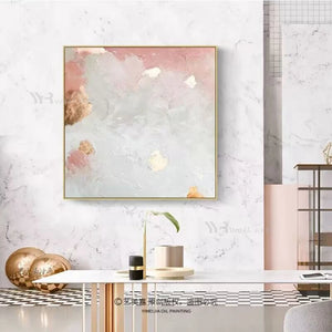 Nordic Modern Hand Painted Abstract Pink And Gold Foil Oil Painting On Canvas For Indoor Decor Wall Art Poster For Gift Bedroom