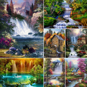 5D DIY Diamond Painting Waterfall Scenery Embroidery Mosaic Handicrafts Pictures Full Drills Cross Stitch Kits Living Room Decor