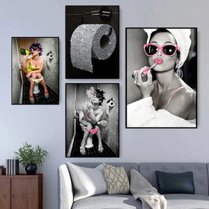 Pinturas en lienzo modernas y sexis para mujer en el baño, carteles e impresiones de Cuadros de pared para decoración para las paredes del salón, Cuadros