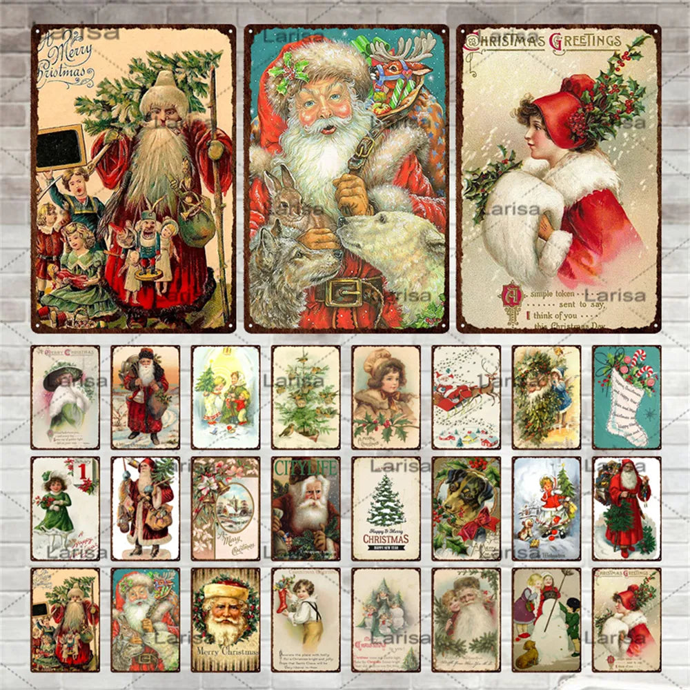 Cartel de estaño de Papá Noel para Festival de Navidad, cartel de Metal Vintage, muñeco de nieve, cocina, hogar, dormitorio, Arte de la pared Decoración, placas de hojalata