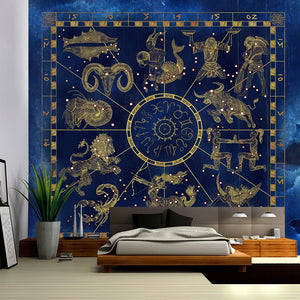 Ruota dell'arazzo dei tarocchi mandala Diagramma zodiacale Tarocchi sole e luna simbolo misterioso Decorazione murale bohémien hippie