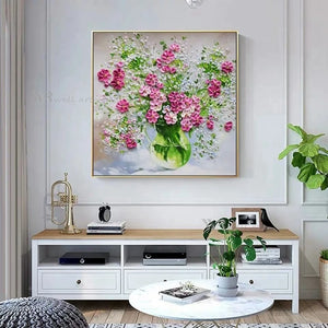 Canvas Oil Painting Home Decor Poster Handmade Flowers Knife Painting Wall Art Hanging Picture for Dining Room Kitchen Bedroom