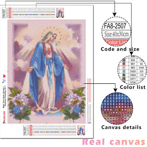 HUACAN 5d Diamond Painting Virgin Mary Diamond Embroidery Cross Stitch Religion Pictures Of Rhinestones Mosaic Craft Kit