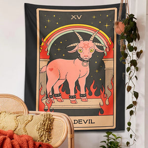 Tapiz de Tarot del diablo para colgar en la pared, tapices artísticos de brujería, adivinación de cabra, decoración del hogar, colchón Hippie, decoración de dormitorio