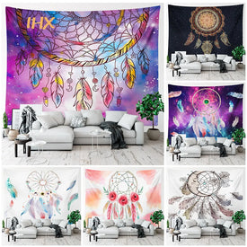 Psichedelico Dream Catcher Arazzo Room Decor Hippie Boho Colore Piuma Arazzo Tappetino Yoga Camera da letto Decorazione domestica Estetica