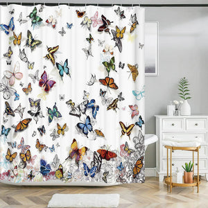 Rideau de douche avec fleurs et papillons, décoration d'écran de salle de bain, grand rideau de douche 240x180, tissu imperméable et lavable