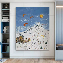 Charger l&#39;image dans la galerie, High Quality Nordic Abstract Painting Ski Scenes Handmade Oil Painting  For Home Decoration Bedroom Restaurant Living Room Mural