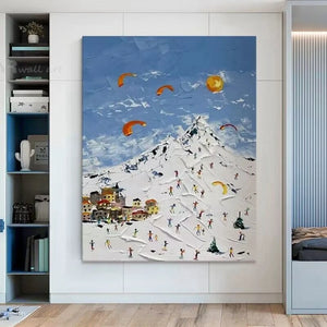 High Quality Nordic Abstract Painting Ski Scenes Handmade Oil Painting  For Home Decoration Bedroom Restaurant Living Room Mural