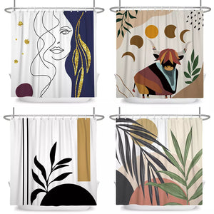 Cortina de ducha abstracta nórdica artística bohemia, cortinas de baño de poliéster impermeables, cortinas de palma con hojas tropicales para decoración del baño