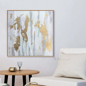 100% Handmade Abstract Gold Foil Wall Painting Canvas Art Oil Painting Acrylic Interior Mural for Living Room Bedroom Restaurant