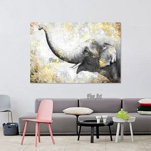 High Quality Added Gold Foil Elephant Animal Oil Painting Luxury Decoration For Home Hand-painted Picture Canvas Art Unframed