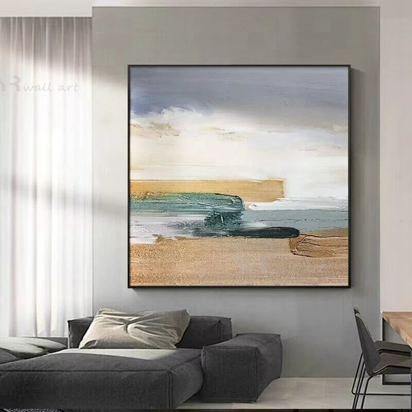 Nordic Modern Abstract Scenery Beach Desert Pure Handmade Oil Painting For Home Decoration Bedroom Dining Room Living Room Mural