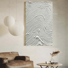 Cargar imagen en el visor de la galería, Lienzo acrílico grueso con textura pesada, pinturas al óleo blancas, arte pintado a mano, lienzo abstracto, decoración de pared, obras de arte para el hogar