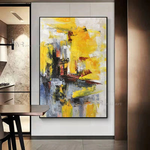 Large Size Abstract Mural Handmade Yellow Art Oil Painting Wall Canvas Poster Living Room Aisle Acrylic Frameless Custom Picture