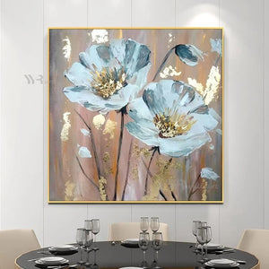 Gold Foil Flower Handmade Oil Painting Home Aesthetic Decoration Poster Abstract Wall Art Canvas Living Room Bedroom Restaurant