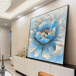 3D Texture Abstract Blue Flower Decoration Poster Handmade Oil Painting Wall Art Picture Living Room Restaurant Bedroom Mural