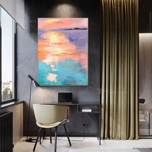 Sea Sunrise Abstract Art Oil Painting Wall Decor Canvas Poster 100% Handmade Image Modern Living Room Porch Hotel Custom Mural