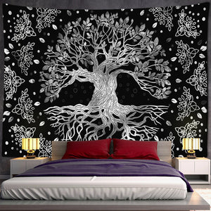 Tapiz psicodélico misterioso del árbol de la vida, colgante de pared, arte bohemio con Mandala, tela decorativa para el hogar y la sala de estar