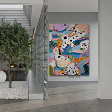 Загрузите изображение в программу просмотра галереи, Красочная новейшая ручная роспись, современная абстрактная акриловая картина маслом без рамки, 100% ручная работа, фотографии для детской комнаты, домашний декор