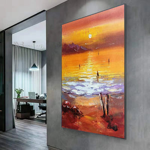 Oil Painting Handmade On Canvas Abstract Nature Scenery Sea Sunrise Wall Decoration Poster Art Picture Living Room Hotel Mural