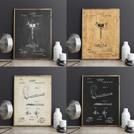 Primera máquina de tatuaje, impresiones de patente, salón de tatuajes, cuadro sobre lienzo para pared, carteles decorativos, decoraciones de imágenes con planos Vintage