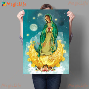 Arte Mural del Día de Notre Dame en Guadalupe, arte de pared en México, pintura en lienzo de Notre Dame, cuadro decorativo del catolicismo sin marco