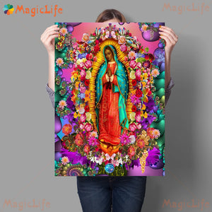 Arte Mural del Día de Notre Dame en Guadalupe, arte de pared en México, pintura en lienzo de Notre Dame, cuadro decorativo del catolicismo sin marco