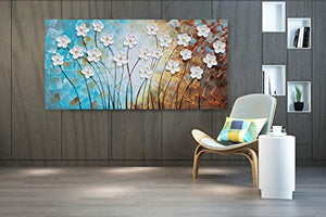 Art mural sur toile de fleurs peint à la main 3D Turquoise Marron Blanc Peinture Moderne Abstrait Floral Photos Oeuvre Esthétique pour Salon Chambre Salle à Manger Décoration