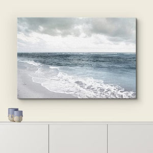 wall26 Canvas Print Wall Art Washed Out Cloudy Gray Beach Shore Nature Ocean Photography Realism Nautical Landscape Dramatic Grey Cool for Living Room, Bedroom, Office - 16"x24"