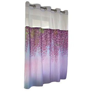 Whatarter Tenda da doccia con foglie rosa, senza gancio, con fodera a scatto, per finestra superiore, in tessuto per hotel, decorazione per bagno, doppio strato, set di tende decorative con fiori verdi floreali rossi, 71 x 74 pollici