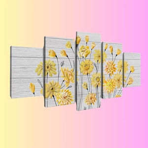 Whatarter Lienzo gris floral amarillo – Pintura de pared para dormitorio, cocina, sala de estar – Cuadro de flores amarillas fondo gris decoración moderna para el hogar oficina (tamaño total: 60 pulgadas de ancho x 32 pulgadas de alto)