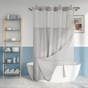 No Hook Slub Textured Shower Curtain with Snap-in PEVA Liner Set - 71" x 74"(72"), Hotel Style with See Through Top Window, Machine Washable & Water Repellent, Gray, 71x74
