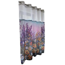 Charger l&#39;image dans la galerie, Whatarter Rideau de douche floral jaune, fleur violette, sans crochet, avec doublure à clipser, fenêtre supérieure, hôtel, tissu de luxe, décoration de salle de bain, double couche, rideaux en maille décoratifs, 180 x 183 cm