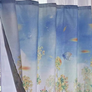 Whatarter Yellow Floral Blue Sky Shower Curtain No Hook with Snap-in Liner Top Window Hotel Fabric Cloth Decor Bathroom Double Layers Mesh Teal Curtains Sets Decorative 71 x 74 inches