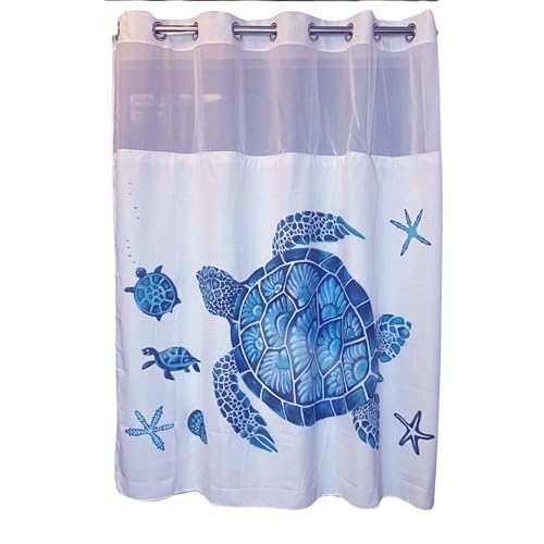 Whatarter Teal Turtle Blue Shower Curtain No Hook with Snap-in Liner T